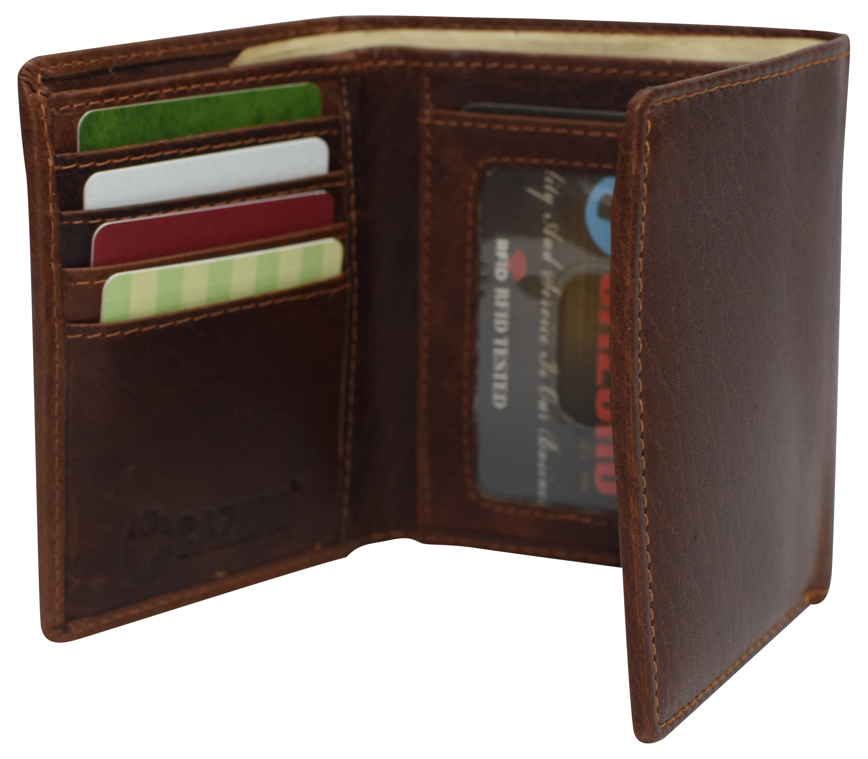 Real Buffalo Leather Wallets for Men - RFID Blocking Slim Trifold Wallet with Card Slots