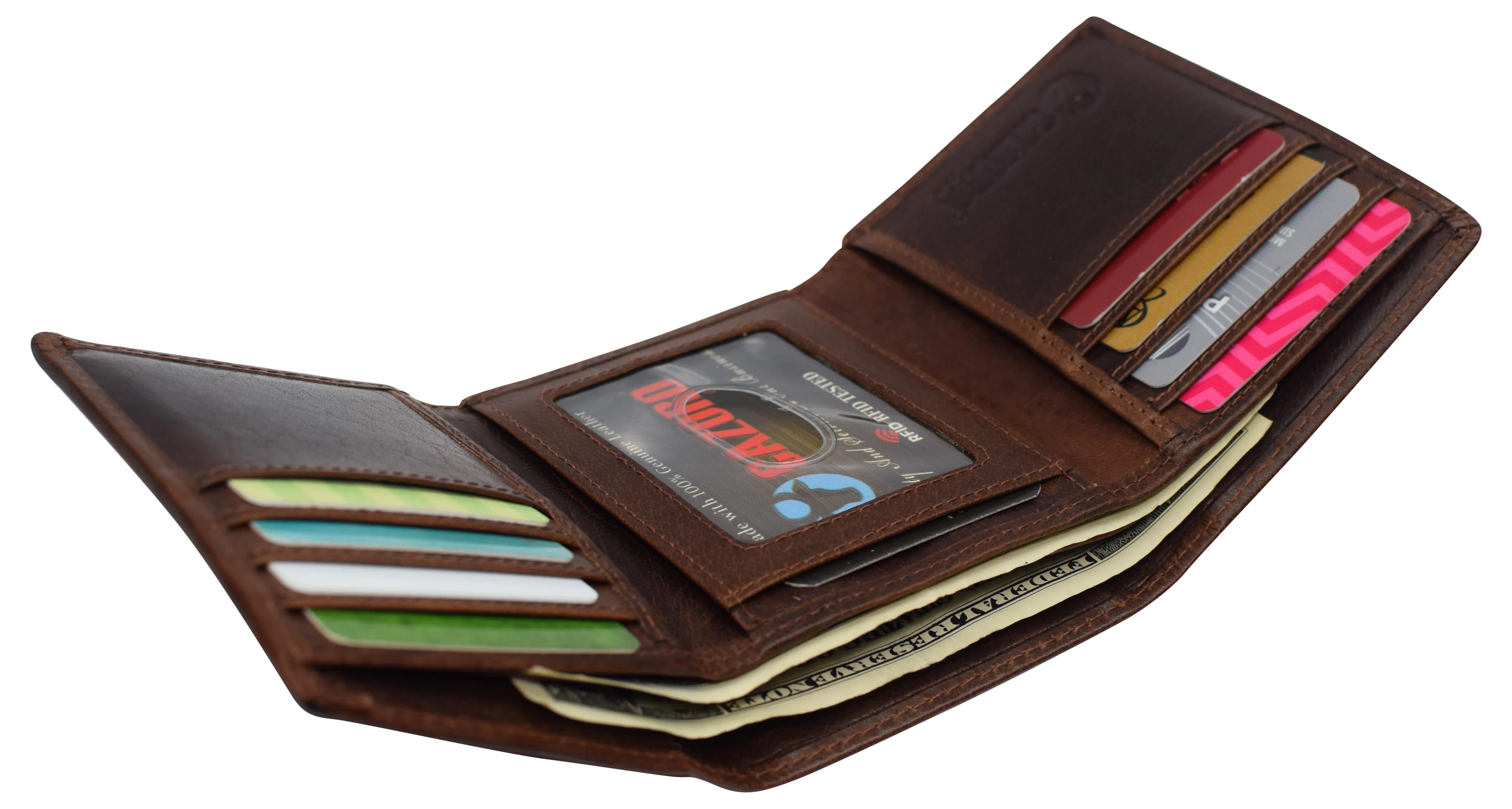 Real Buffalo Leather Wallets for Men - RFID Blocking Slim Trifold Wallet with Card Slots