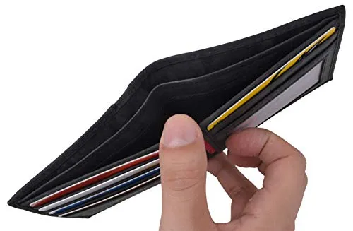 Real Leather Mens Bifold USA Wallet RFID Blocking Slim Minimalist Front Pocket ID Window US Design