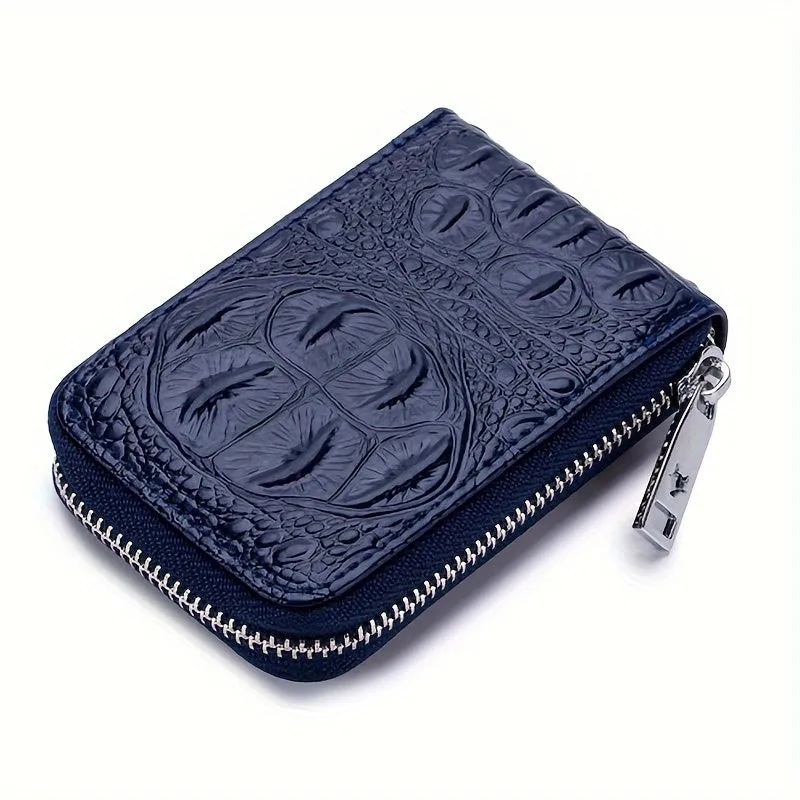 RFID Blocking Mens Card Wallet - Secure Zipper Around Design, Coin Purse & 12 Card Slots, Compact Clutch Money Purse for Everyday Use