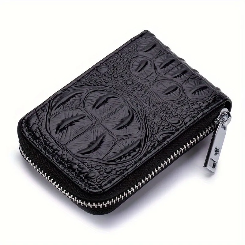 RFID Blocking Mens Card Wallet - Secure Zipper Around Design, Coin Purse & 12 Card Slots, Compact Clutch Money Purse for Everyday Use