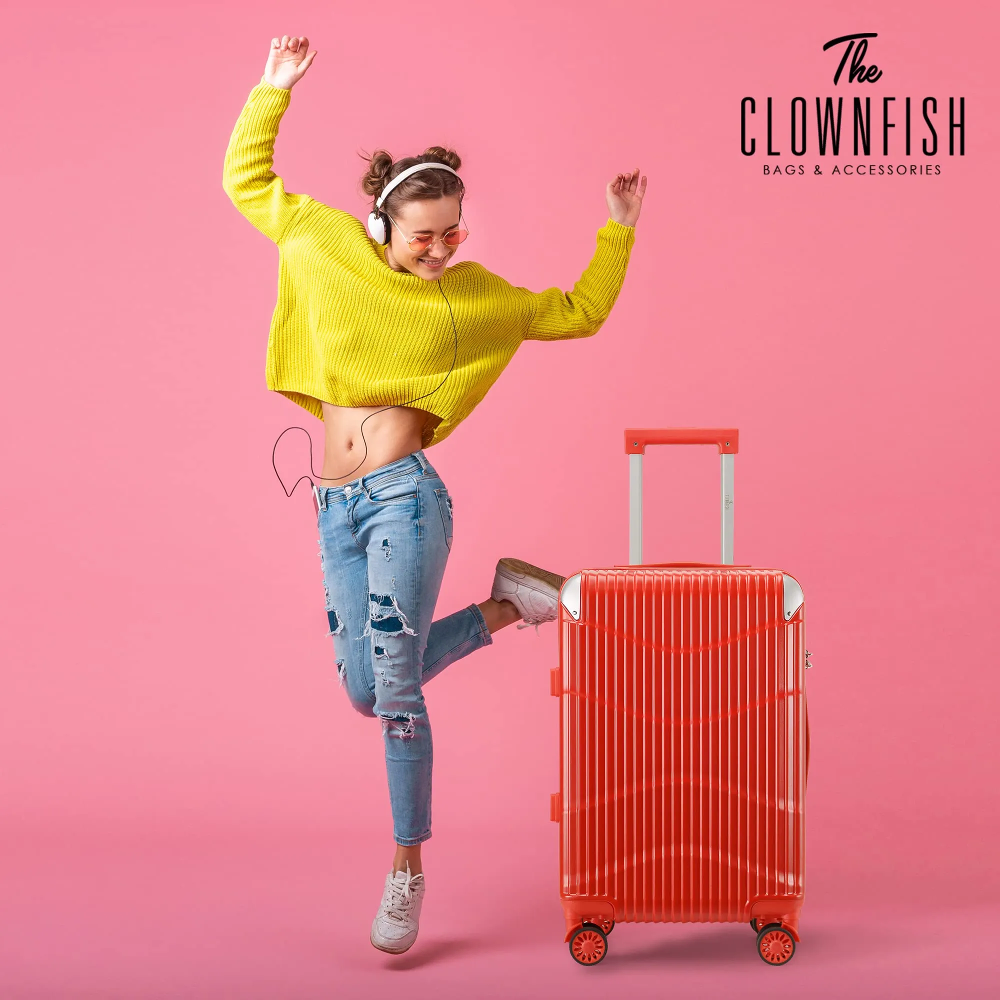 THE CLOWNFISH Ballard Series Luggage Abs & Polycarbonate Exterior Suitcase 8 Wheel Spinner Hardside Trolley Bag With Tsa Lock- Red (Small Size, 55 Cm-22 Inch), 35 Centimeters, 23 Centimeters