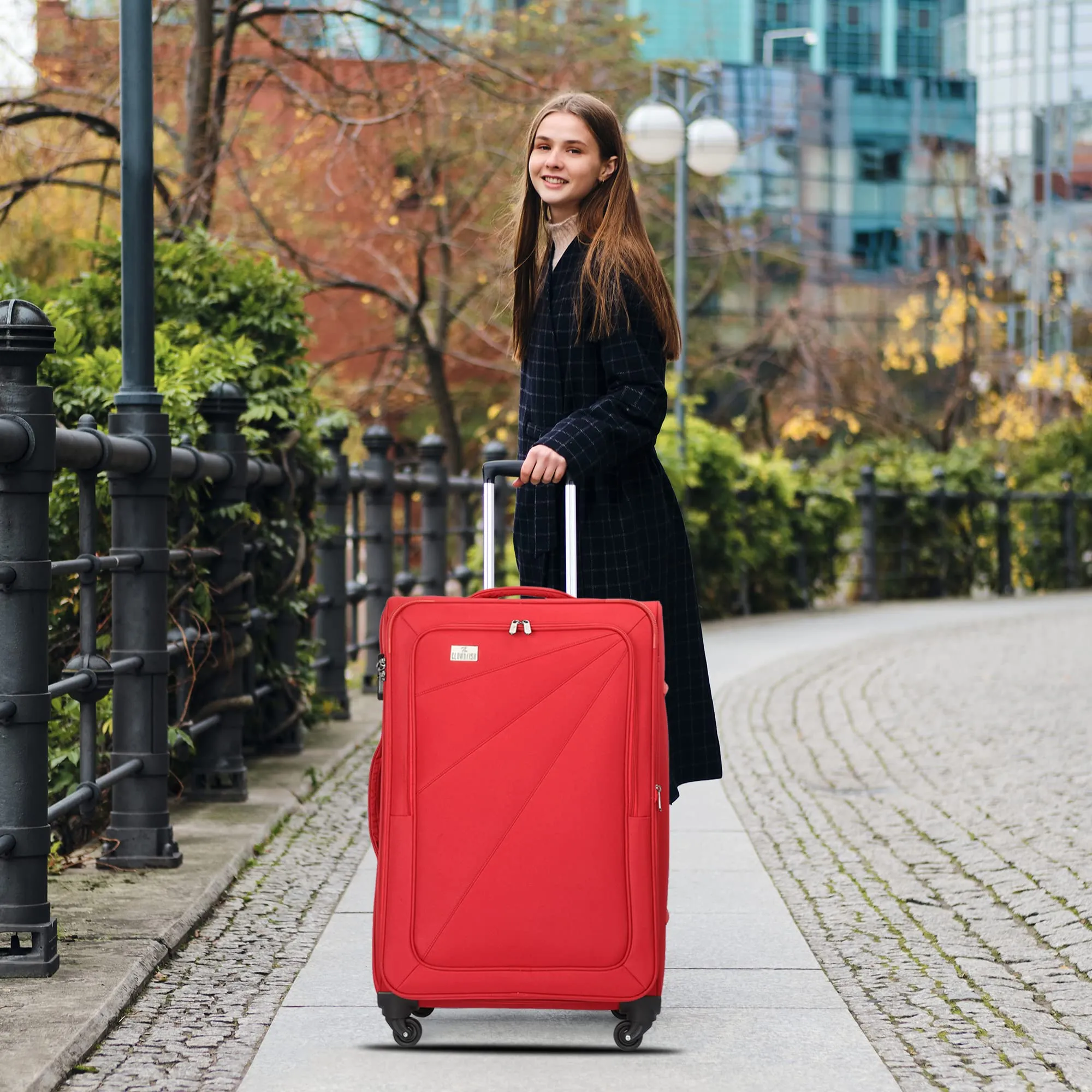 THE CLOWNFISH Farren Luggage Polyester Softcase Suitcase Four Wheel Trolley Bag- Red (Medium Size- 68 cm)