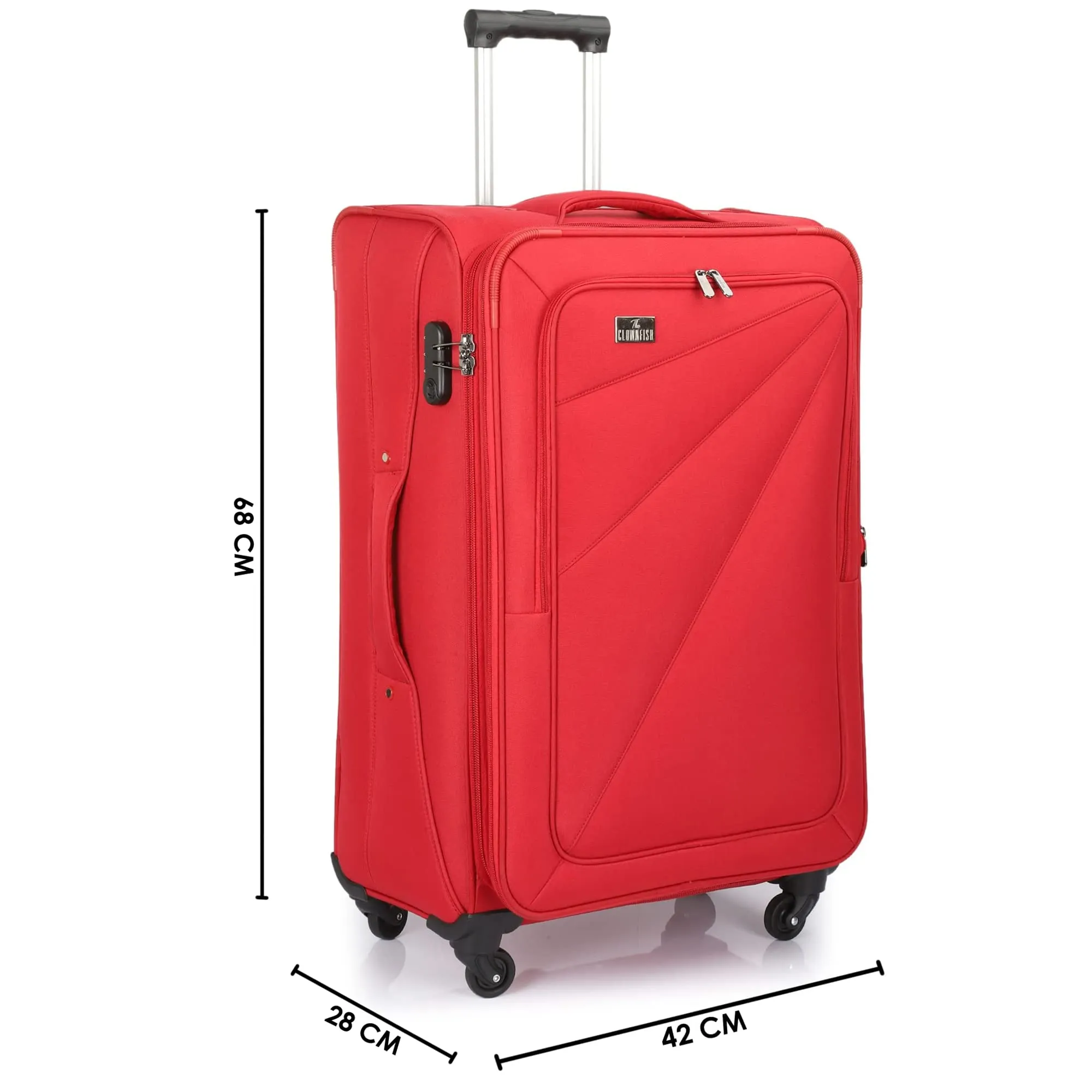 THE CLOWNFISH Farren Luggage Polyester Softcase Suitcase Four Wheel Trolley Bag- Red (Medium Size- 68 cm)