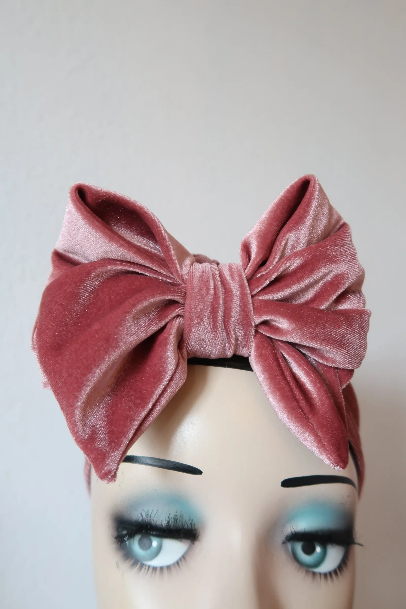 VELVET BOW KNOT 1940s Pre-tied Stretchy Headband with a choice of 4 colours (made to order)