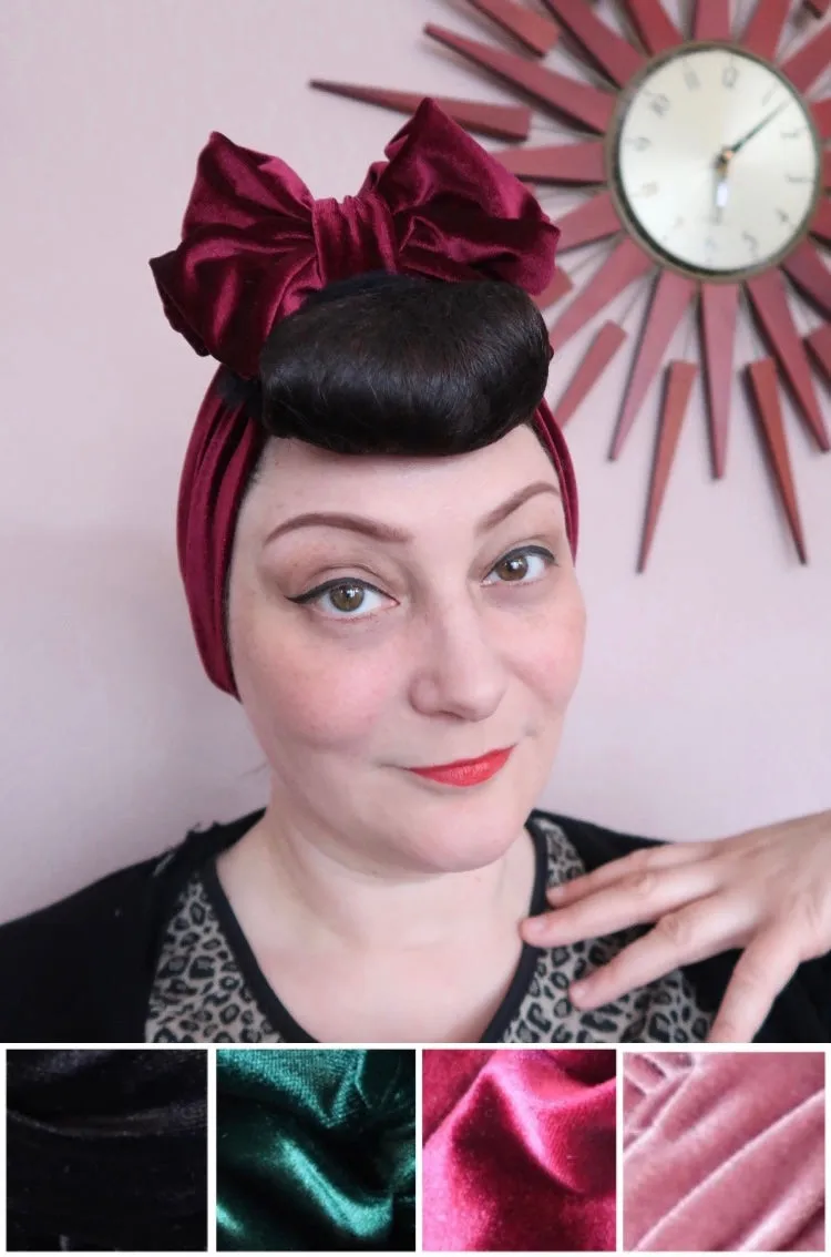 VELVET BOW KNOT 1940s Pre-tied Stretchy Headband with a choice of 4 colours (made to order)