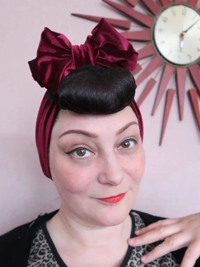 VELVET BOW KNOT 1940s Pre-tied Stretchy Headband with a choice of 4 colours (made to order)