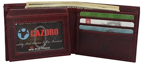 Wallets for Men Genuine Cowhide Leather RFID Blocking Bifold Wallet With 2 ID Windows