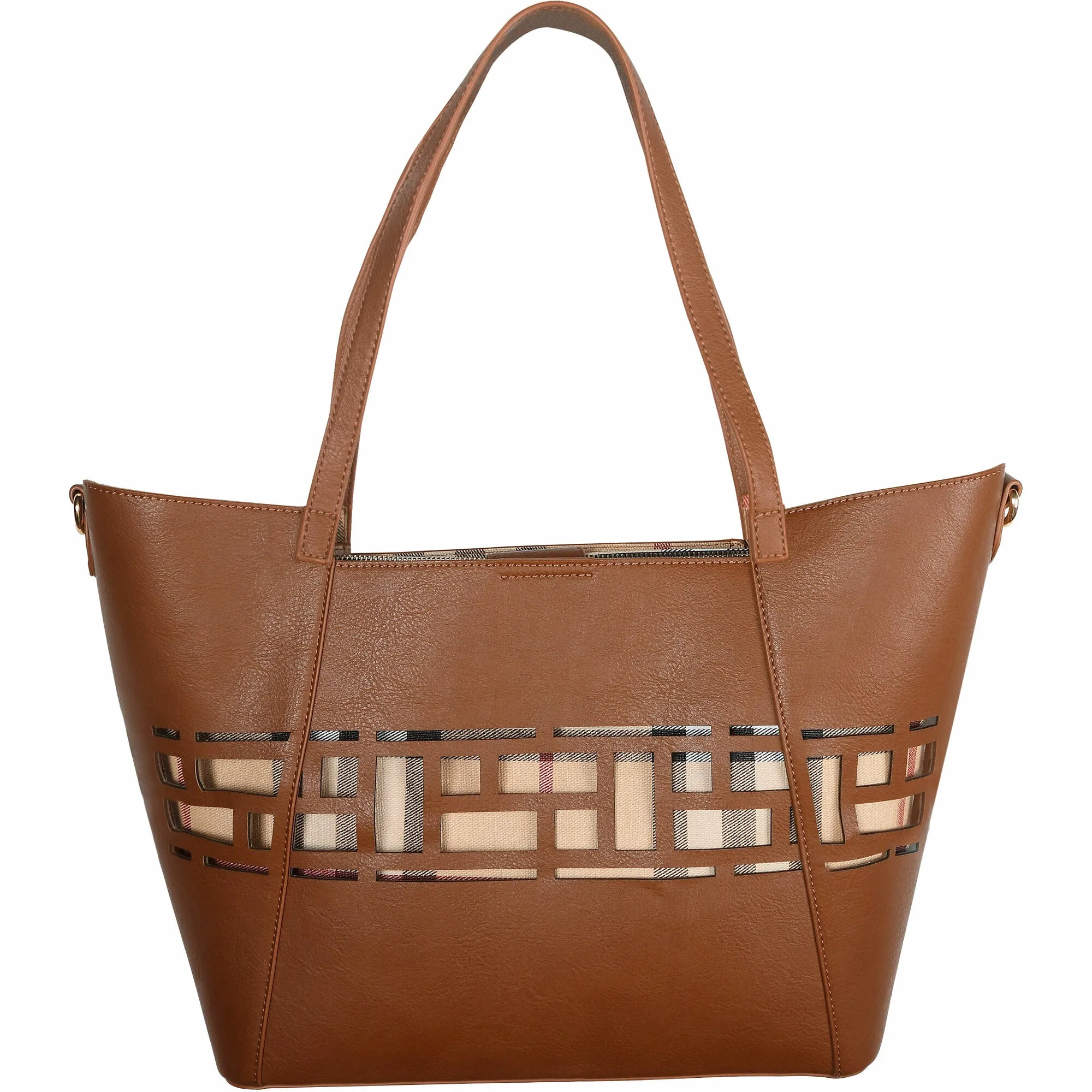 Walnut Wine 18" x 11" Laser Cut Plaid Tote