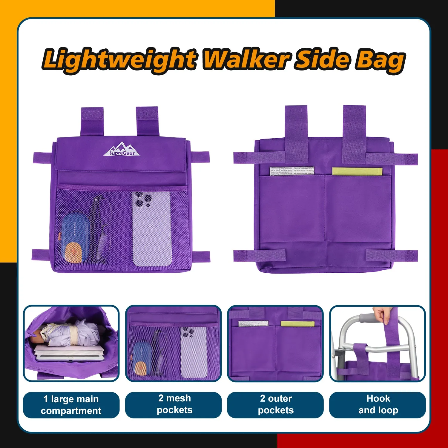 Water-Resistant Walker Side Bag, Basket Pouch