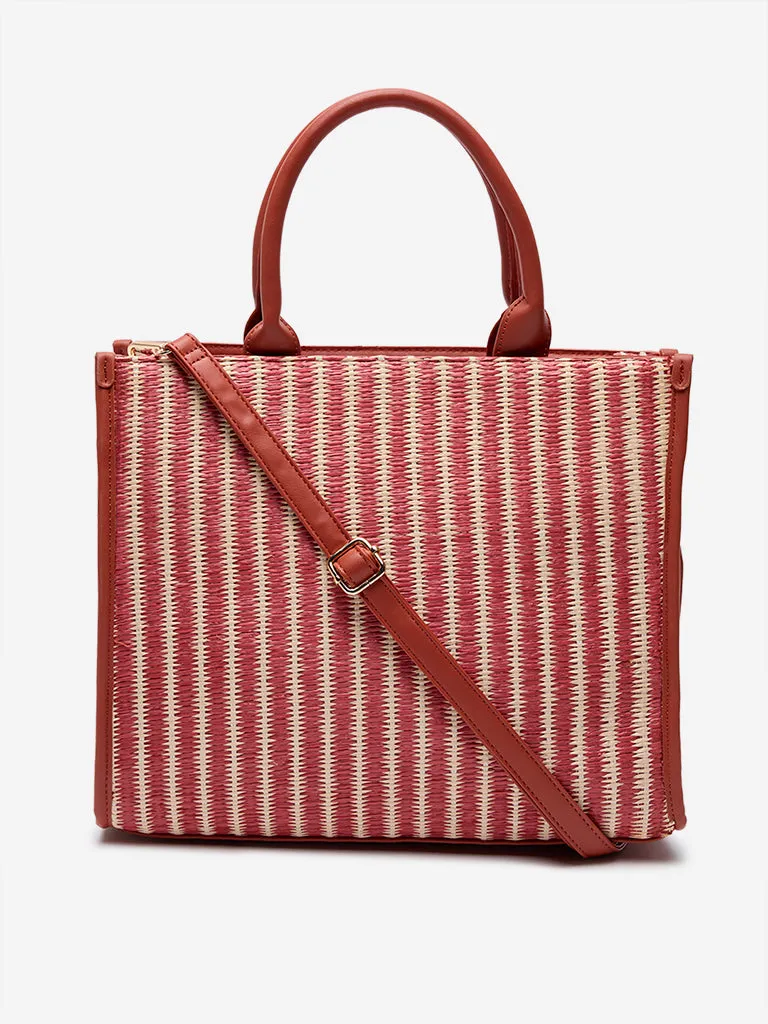 Westside Red & Beige Interwoven Tote Bag