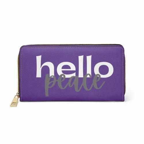 Wristlet Phone Wallet, Purple and White Hello Peace Graphic Purse