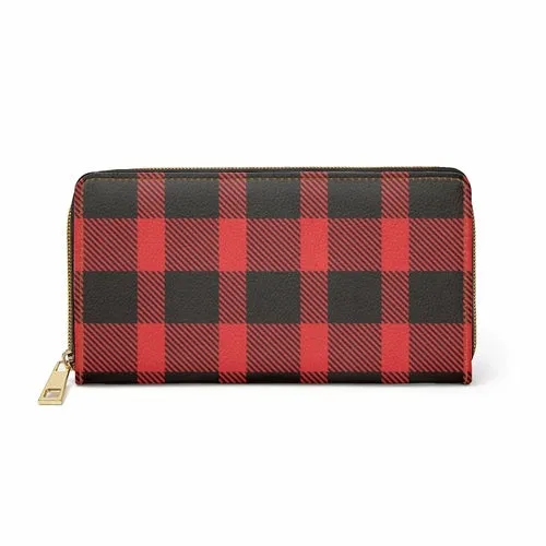 Wristlet Phone Wallet, Red and Black Plaid Style Purse