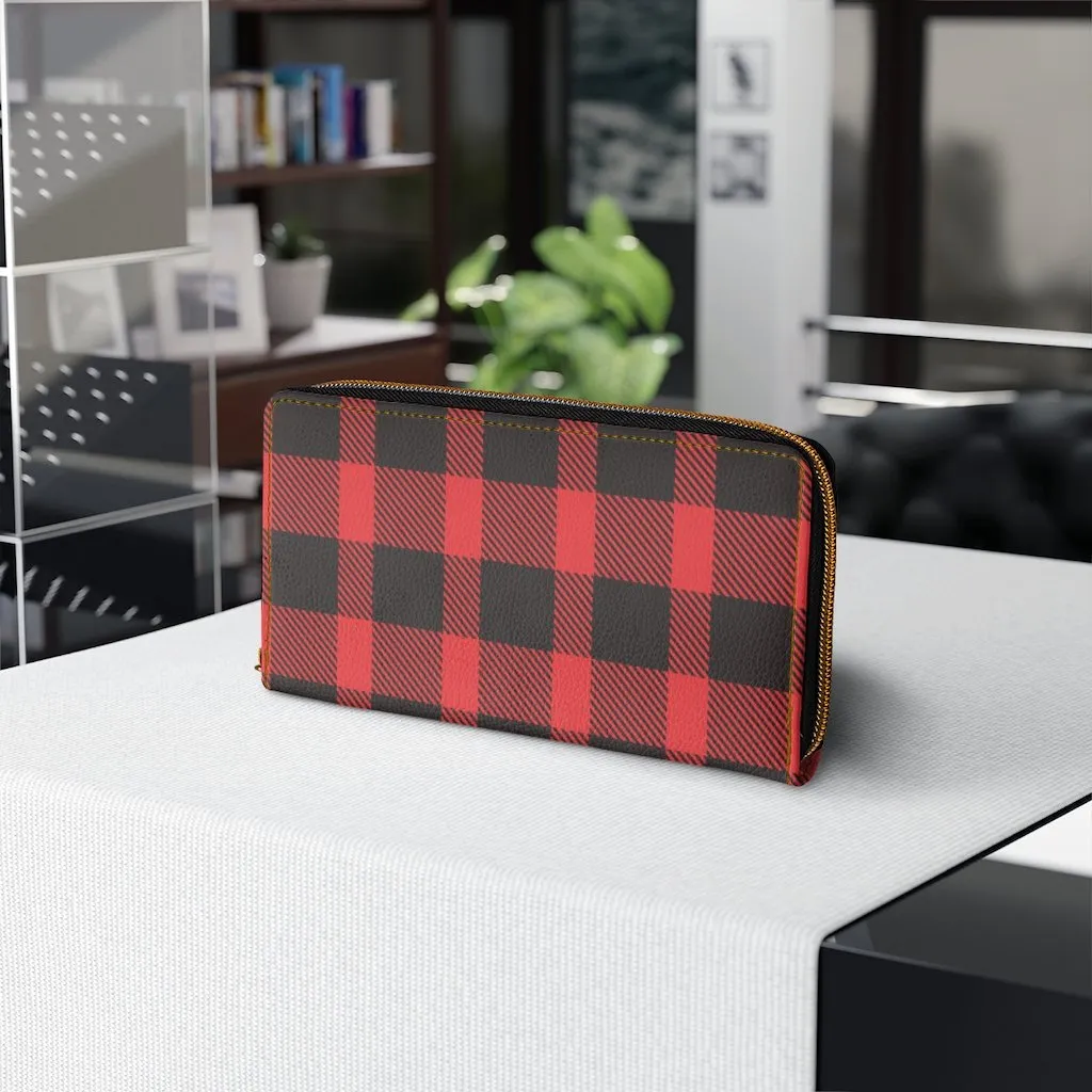 Wristlet Phone Wallet, Red and Black Plaid Style Purse