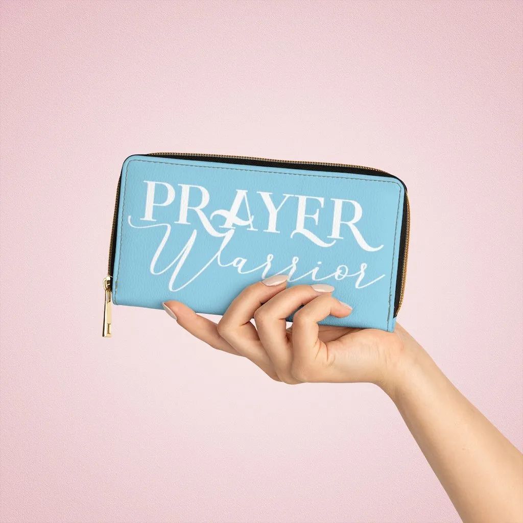 Wristlet Phone Wallet, Sky Blue and White Prayer Warrior Graphic Purse