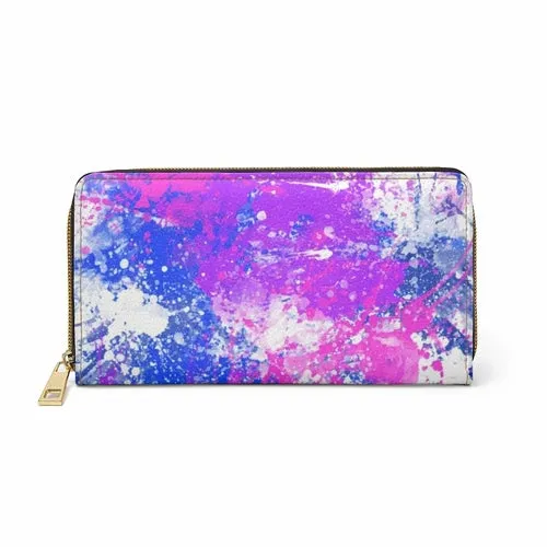 Wristlet Phone Wallet, White and Purple Multicolor Abstract Style Purse